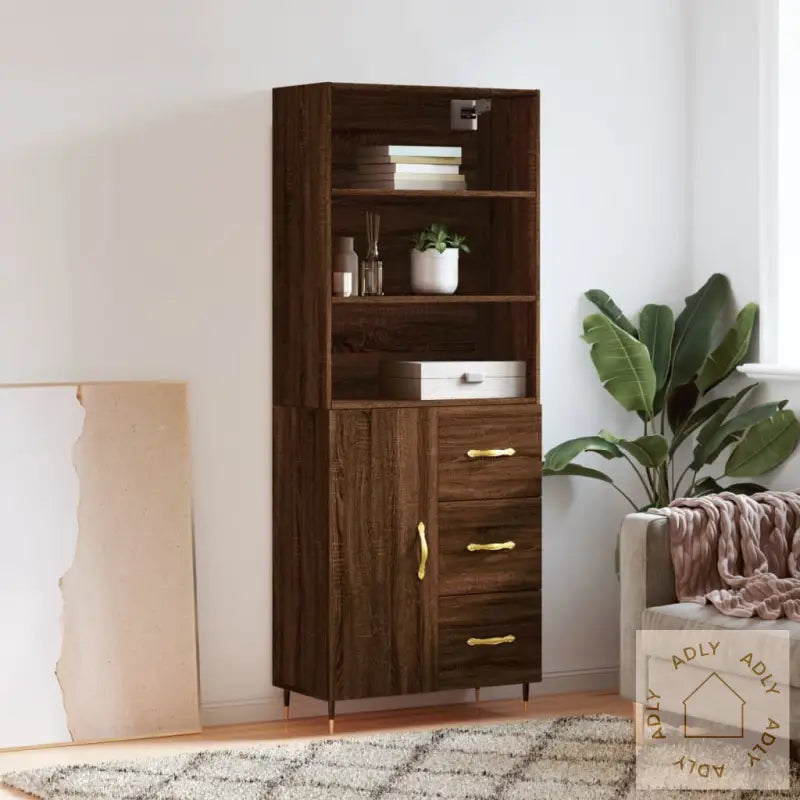 Highboard Brun Eik 69,5X34X180 Cm Konstruert Tre