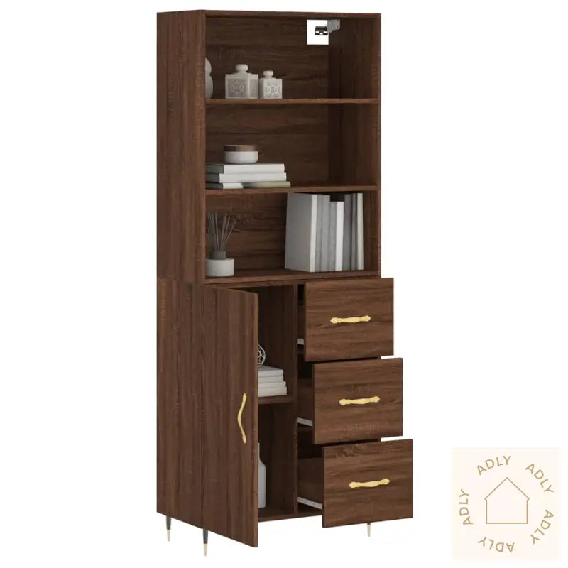 Highboard Brun Eik 69,5X34X180 Cm Konstruert Tre