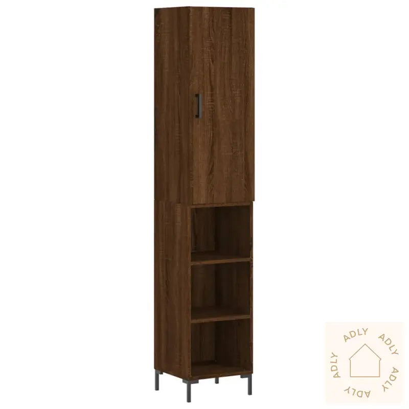Highboard Brun Eik 34,5X34X180 Cm Konstruert Tre