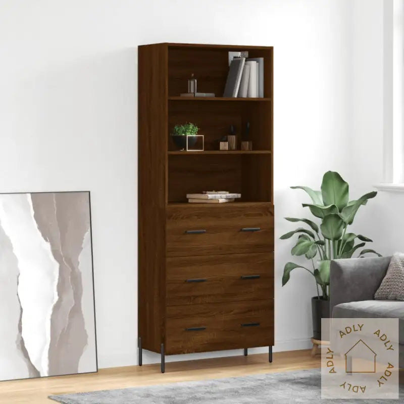 Highboard Brun Eik 69,5X34X180 Cm Konstruert Tre