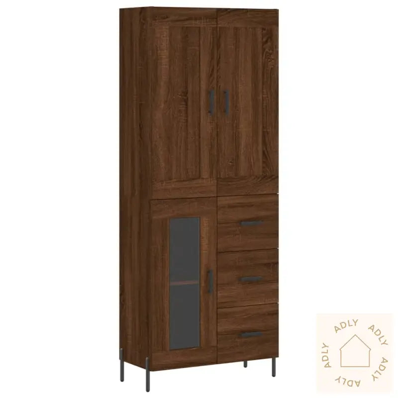 Highboard Brun Eik 69,5X34X180 Cm Konstruert Tre