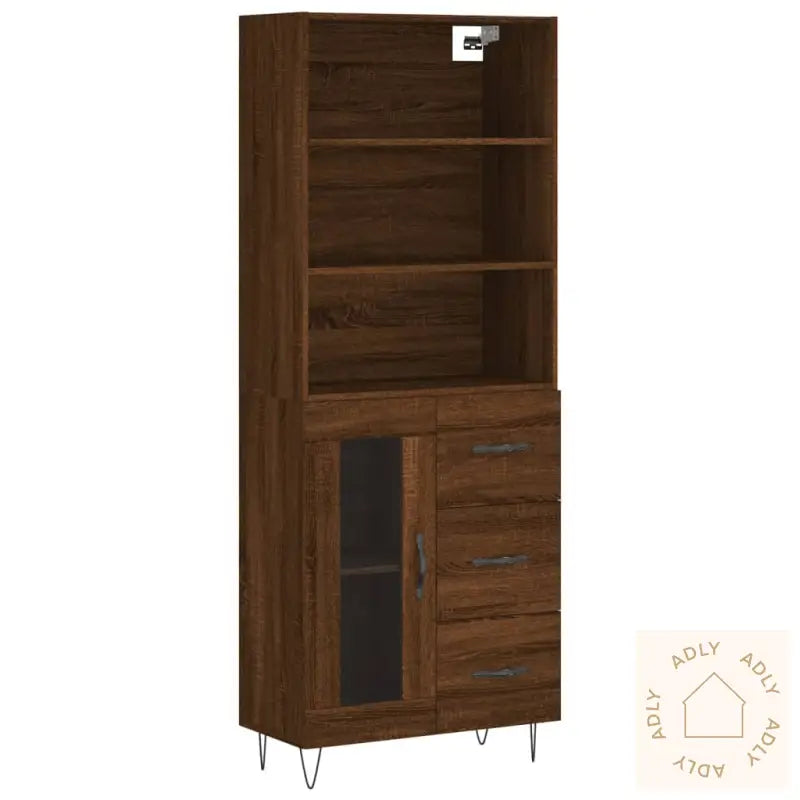Highboard Brun Eik 69,5X34X180 Cm Konstruert Tre