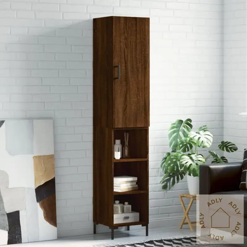Highboard Brun Eik 34,5X34X180 Cm Konstruert Tre