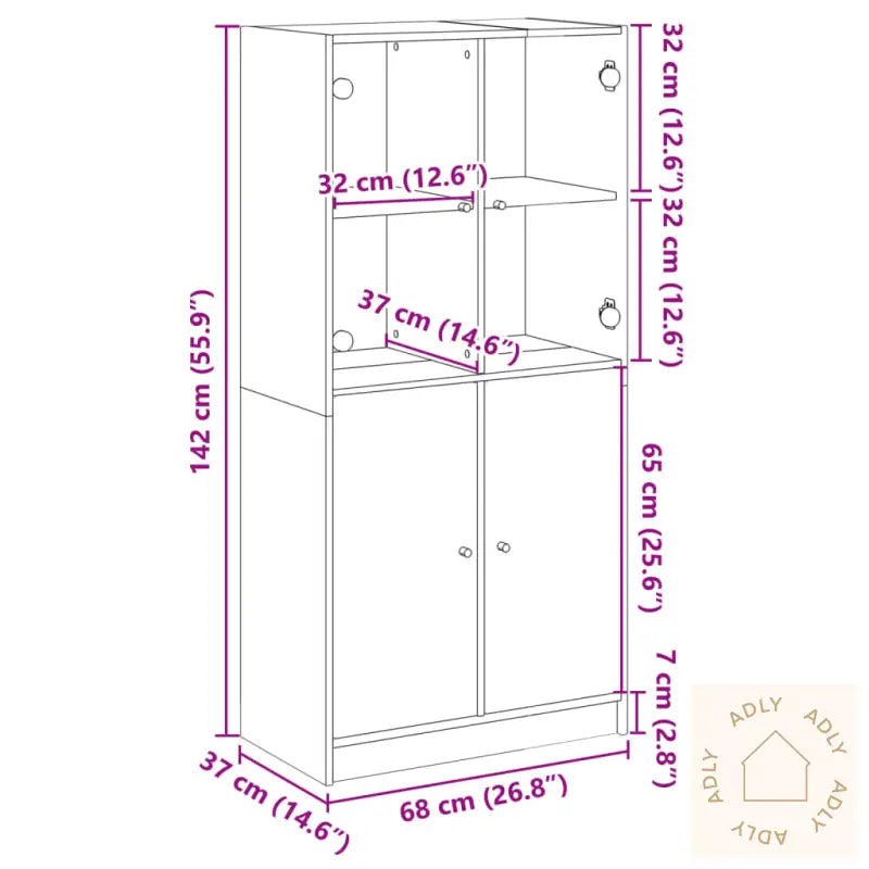 Highboard Med Dører Brun Eik 68X37X142 Cm Konstruert Tre