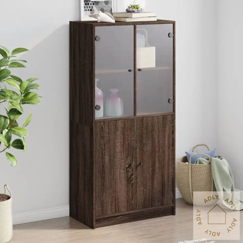 Highboard Med Dører Brun Eik 68X37X142 Cm Konstruert Tre