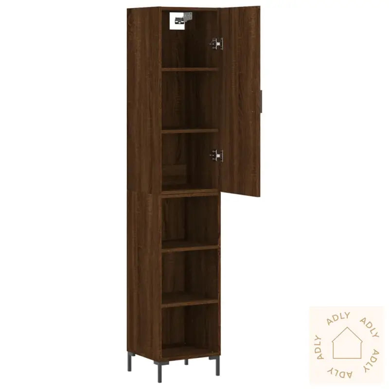 Highboard Brun Eik 34,5X34X180 Cm Konstruert Tre