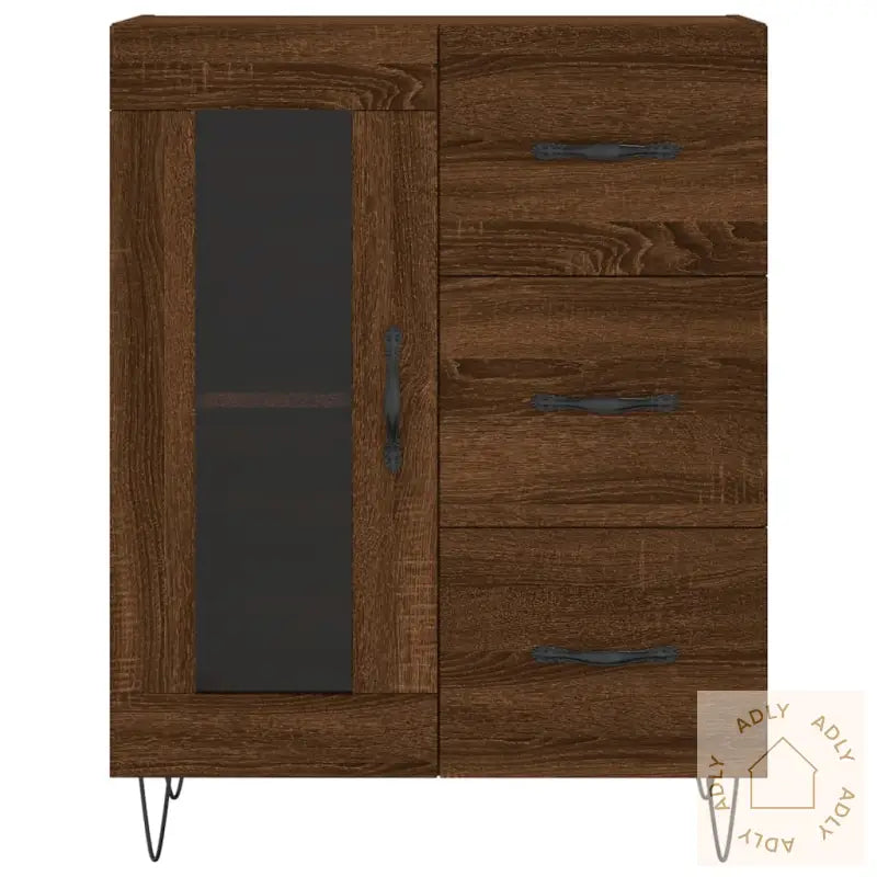Highboard Brun Eik 69,5X34X180 Cm Konstruert Tre