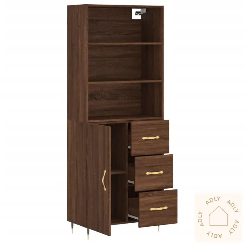Highboard Brun Eik 69,5X34X180 Cm Konstruert Tre
