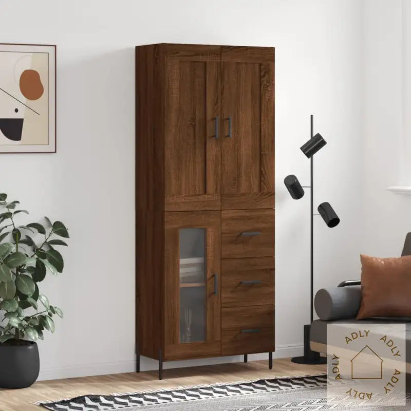 Highboard Brun Eik 69,5X34X180 Cm Konstruert Tre