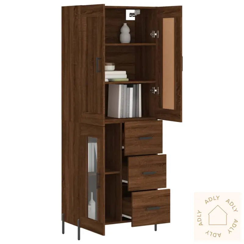 Highboard Brun Eik 69,5X34X180 Cm Konstruert Tre