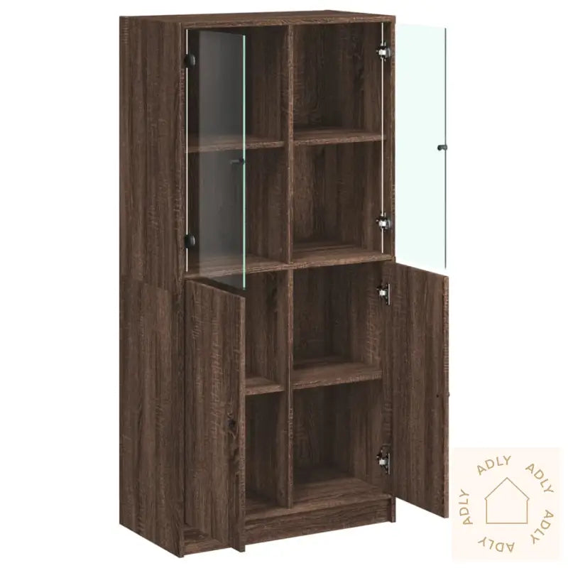 Highboard Med Dører Brun Eik 68X37X142 Cm Konstruert Tre