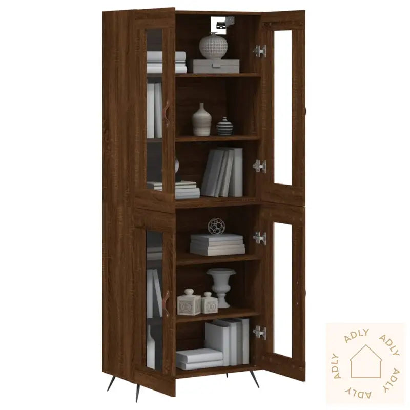 Highboard Brun Eik 69,5X34X180 Cm Konstruert Tre