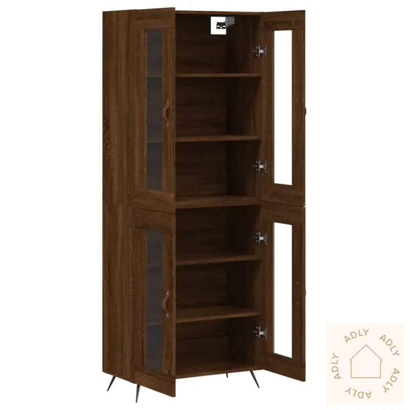 Highboard Brun Eik 69,5X34X180 Cm Konstruert Tre