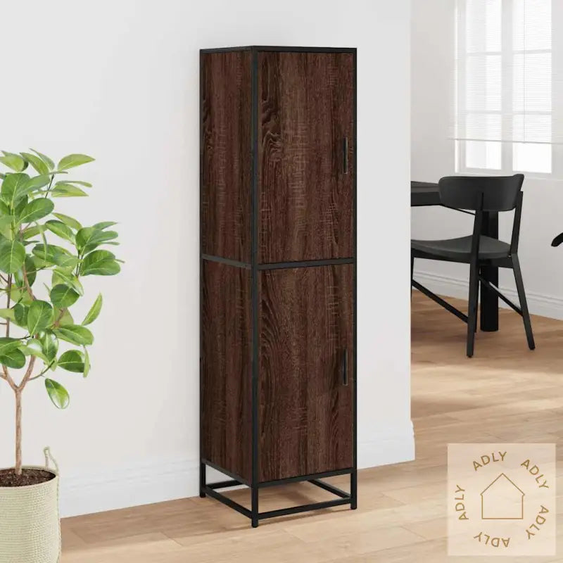 Highboard Brun Eik 35,5X35X139 Cm Konstruert Tre Og Metall