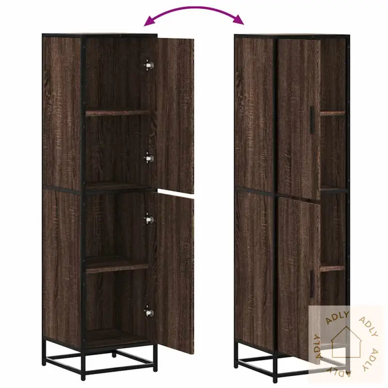 Highboard Brun Eik 35,5X35X139 Cm Konstruert Tre Og Metall