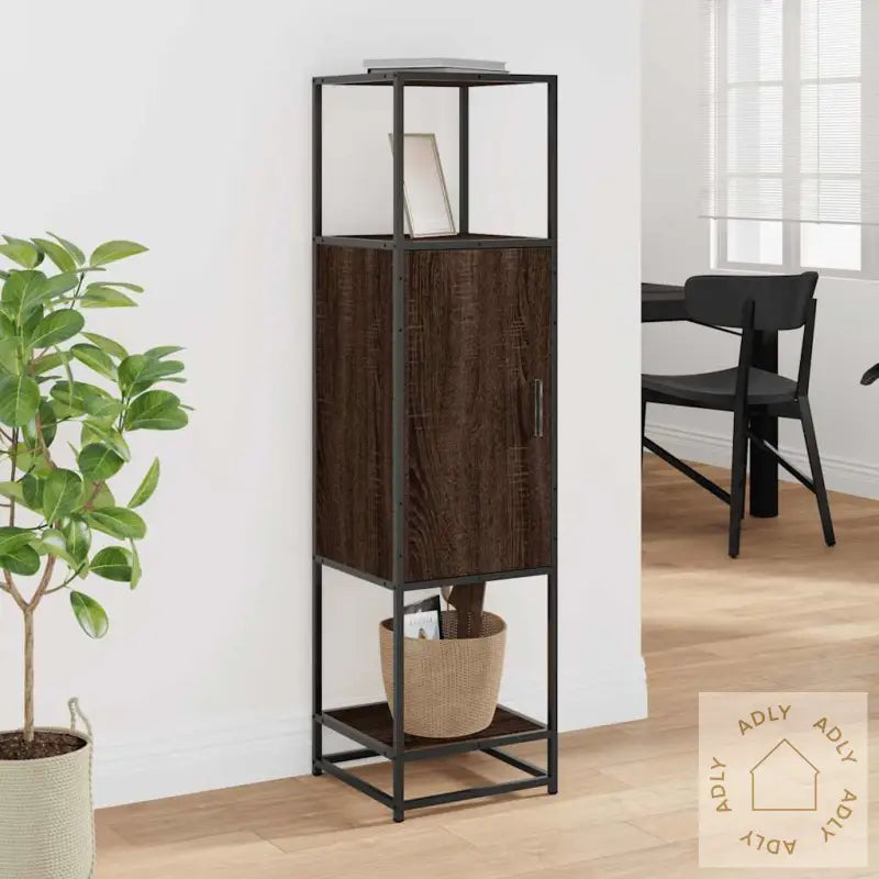 Highboard Brun Eik 35,5X35X139 Cm Konstruert Tre Og Metall