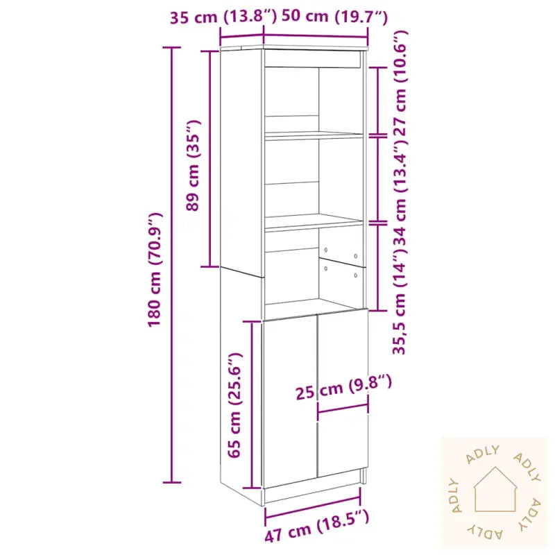 Highboard Brun Eik 50X35X180 Cm Konstruert Tre
