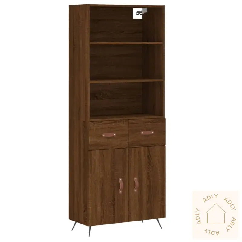 Highboard Brun Eik 69,5X34X180 Cm Konstruert Tre