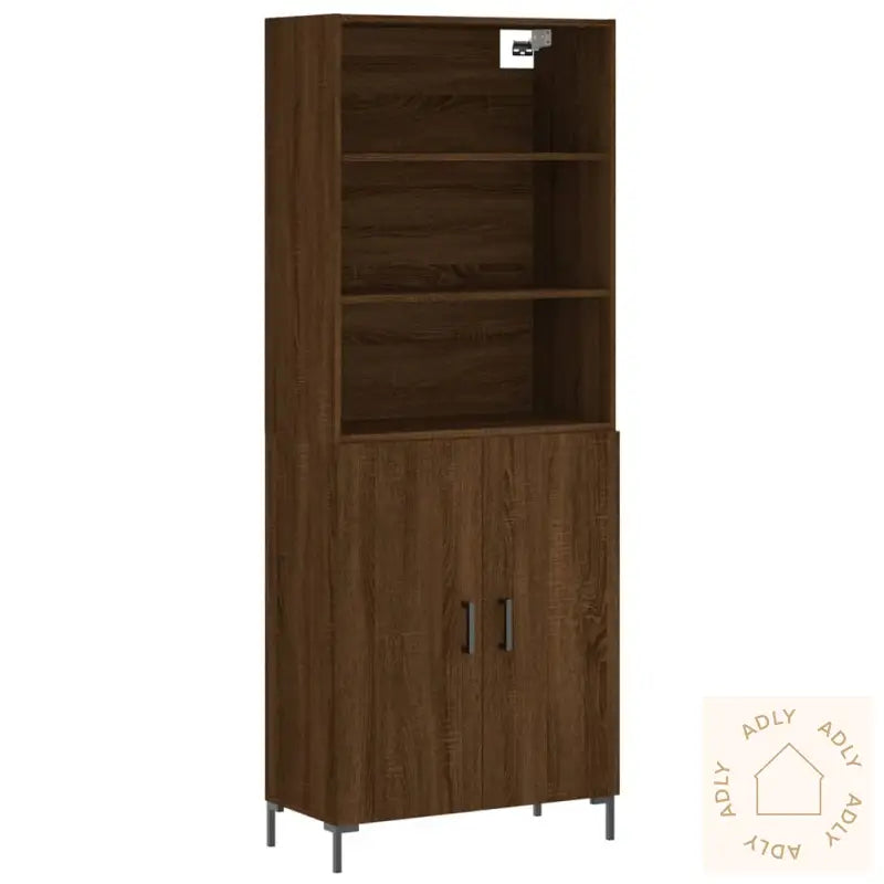 Highboard Brun Eik 69,5X34X180 Cm Konstruert Tre
