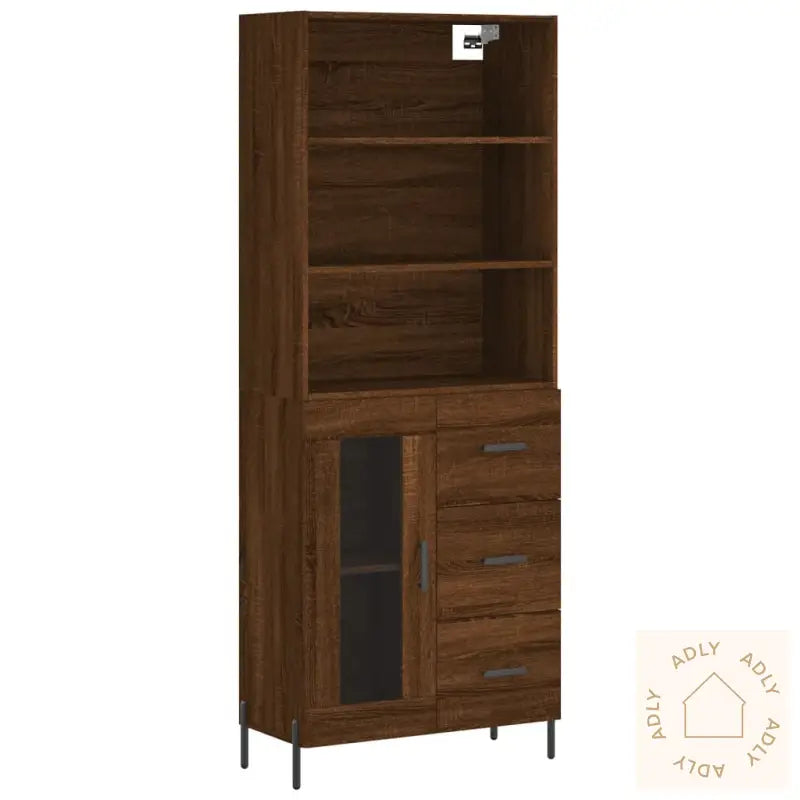 Highboard Brun Eik 69,5X34X180 Cm Konstruert Tre