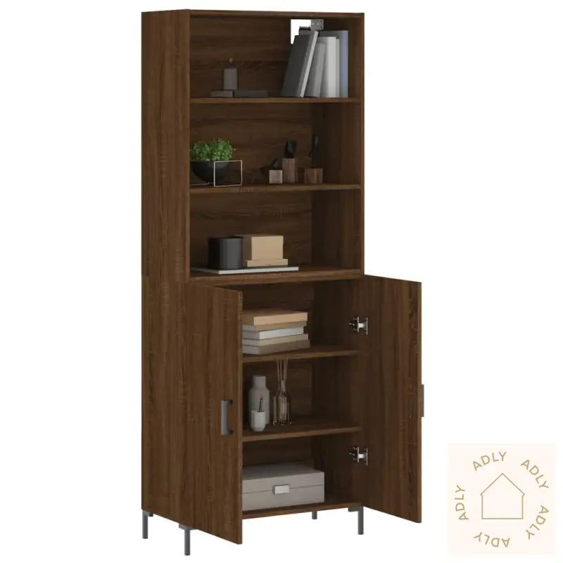 Highboard Brun Eik 69,5X34X180 Cm Konstruert Tre