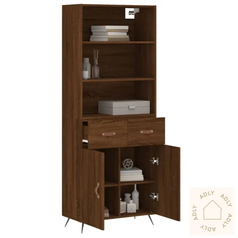 Highboard Brun Eik 69,5X34X180 Cm Konstruert Tre