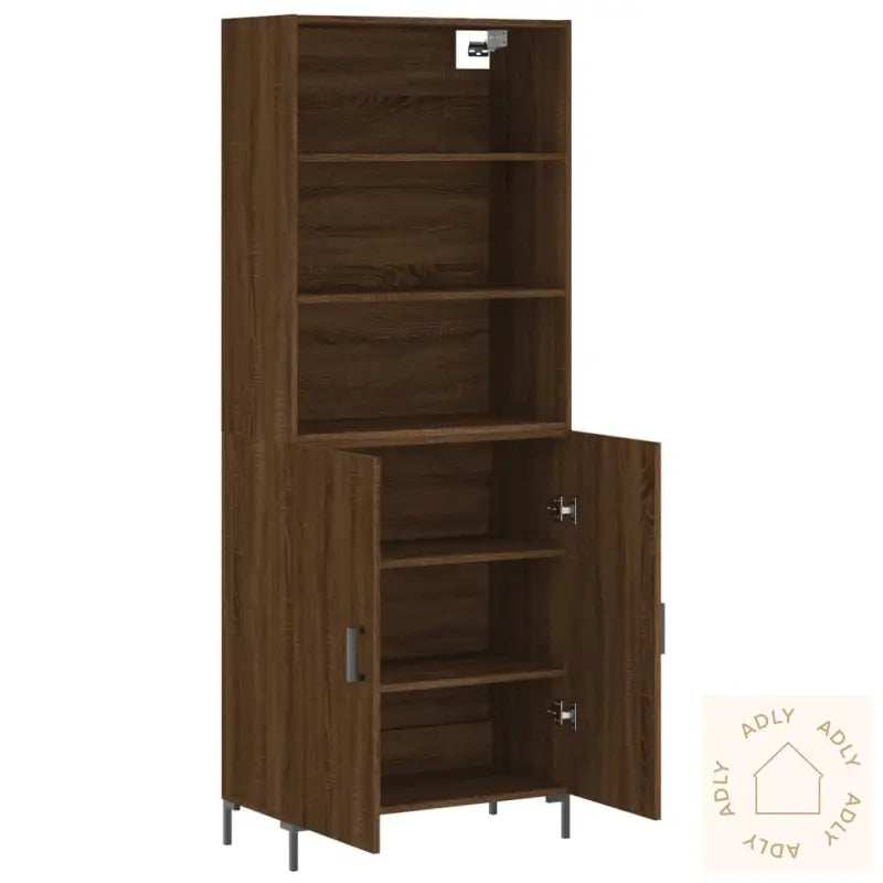 Highboard Brun Eik 69,5X34X180 Cm Konstruert Tre