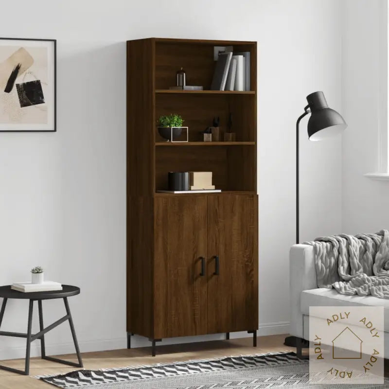 Highboard Brun Eik 69,5X34X180 Cm Konstruert Tre