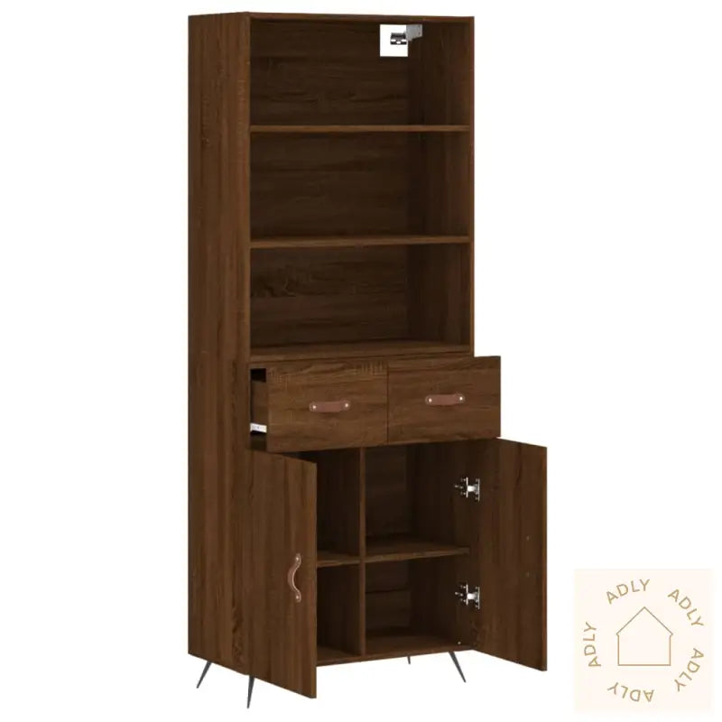 Highboard Brun Eik 69,5X34X180 Cm Konstruert Tre
