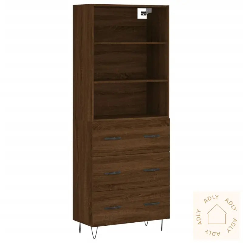 Highboard Brun Eik 69,5X34X180 Cm Konstruert Tre