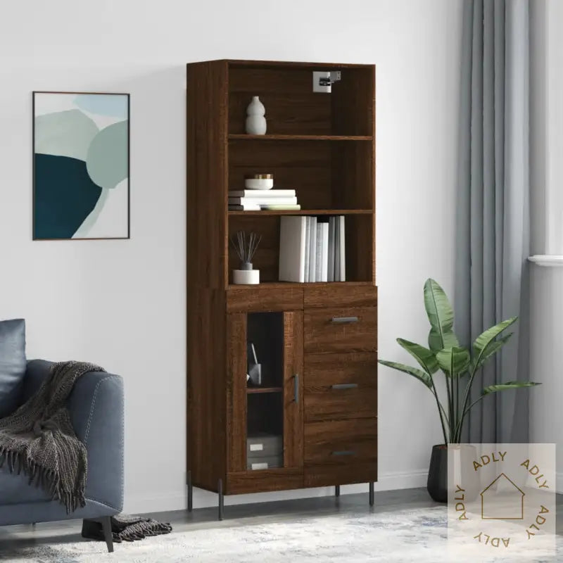 Highboard Brun Eik 69,5X34X180 Cm Konstruert Tre