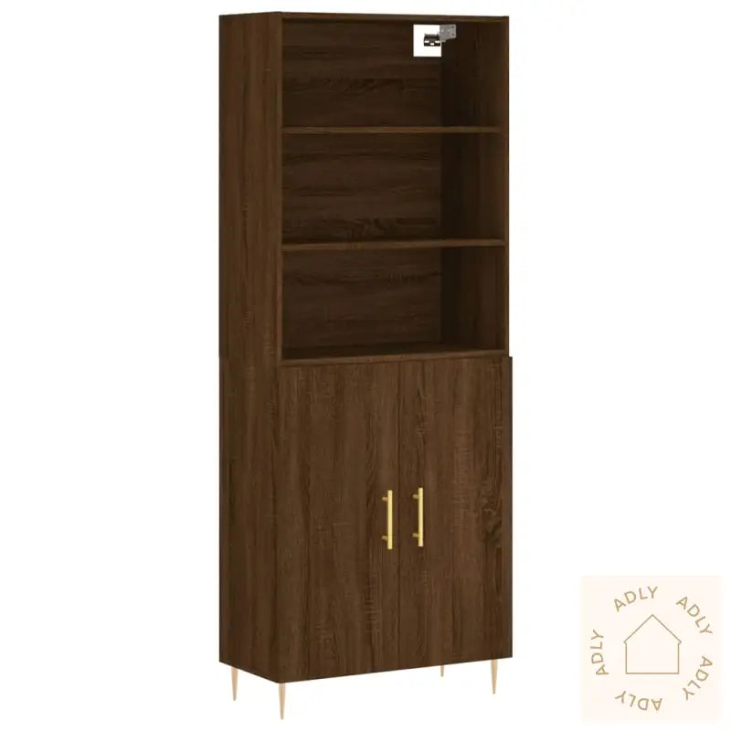 Highboard Brun Eik 69,5X34X180 Cm Konstruert Tre