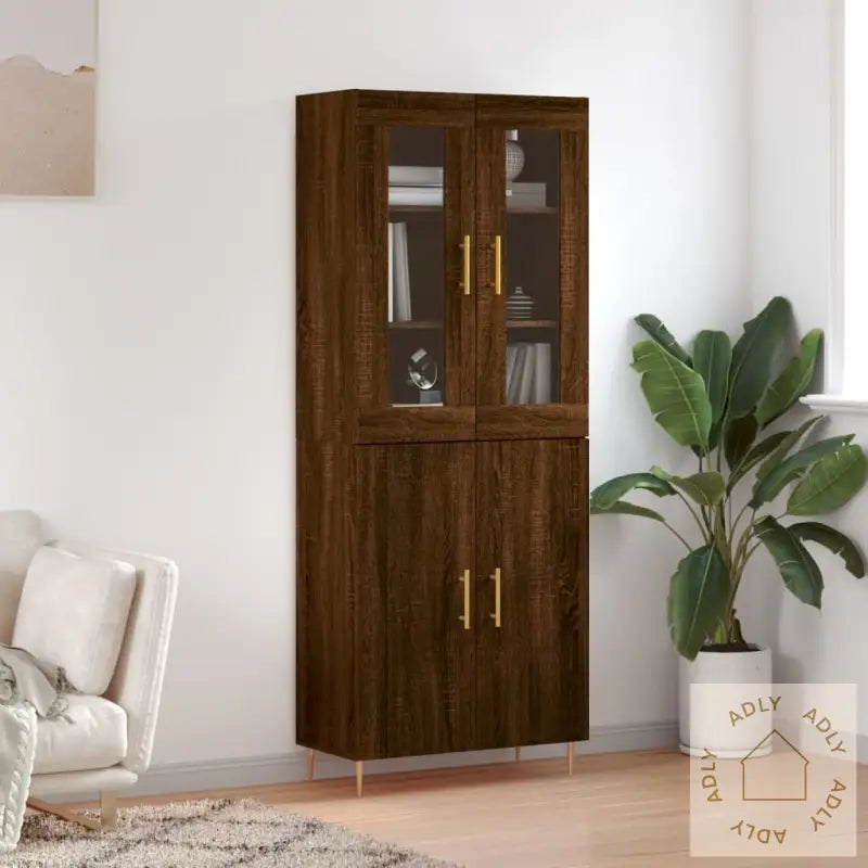 Highboard Brun Eik 69,5X34X180 Cm Konstruert Tre