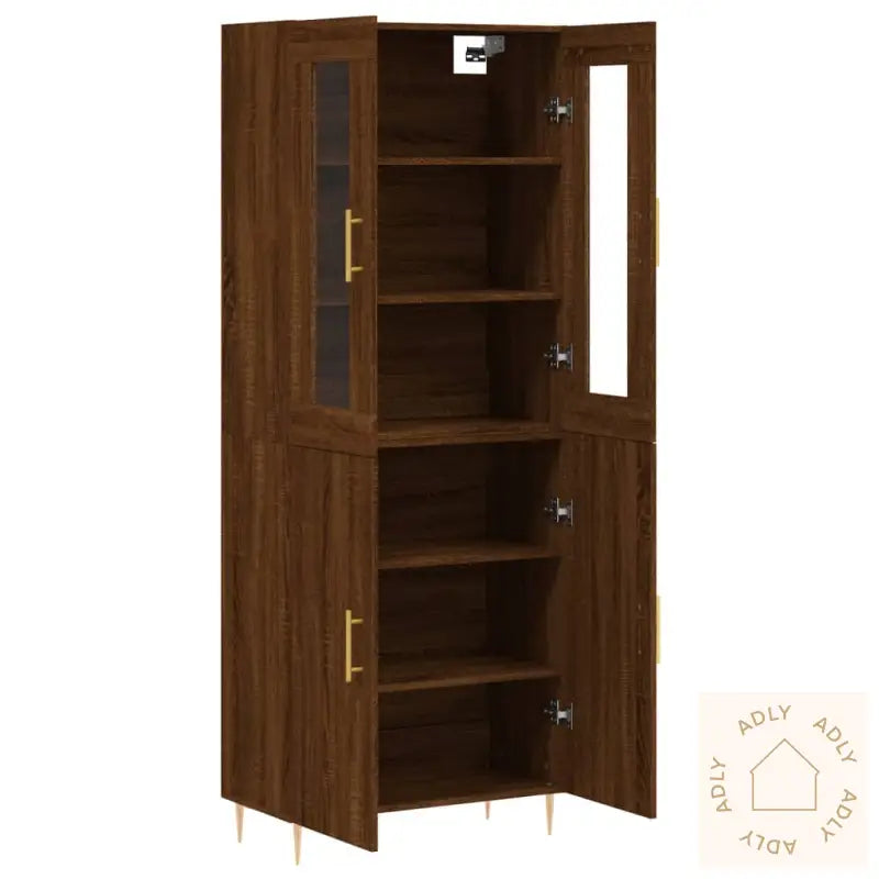 Highboard Brun Eik 69,5X34X180 Cm Konstruert Tre