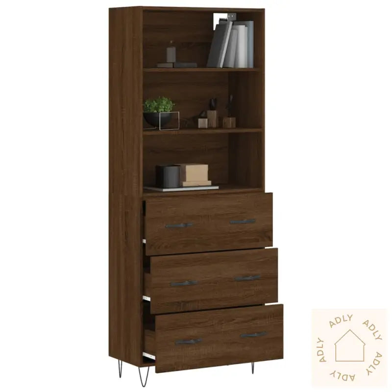 Highboard Brun Eik 69,5X34X180 Cm Konstruert Tre