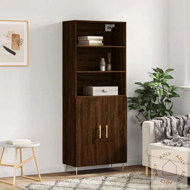 Highboard Brun Eik 69,5X34X180 Cm Konstruert Tre