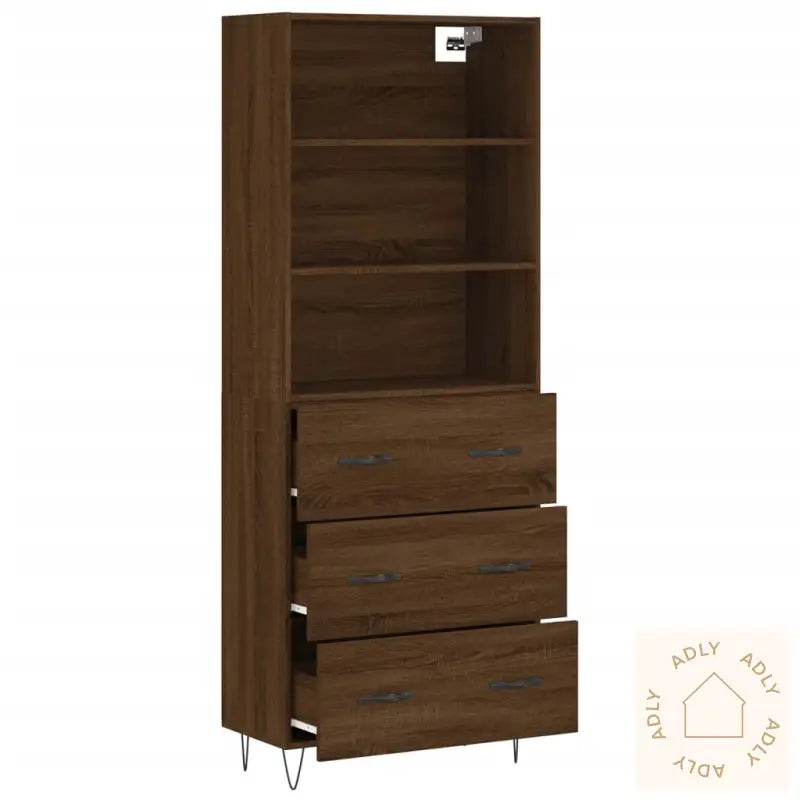 Highboard Brun Eik 69,5X34X180 Cm Konstruert Tre