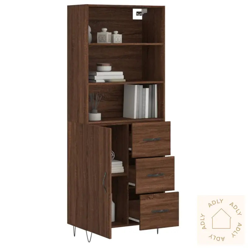 Highboard Brun Eik 69,5X34X180 Cm Konstruert Tre