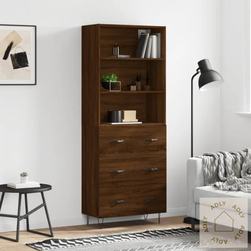 Highboard Brun Eik 69,5X34X180 Cm Konstruert Tre