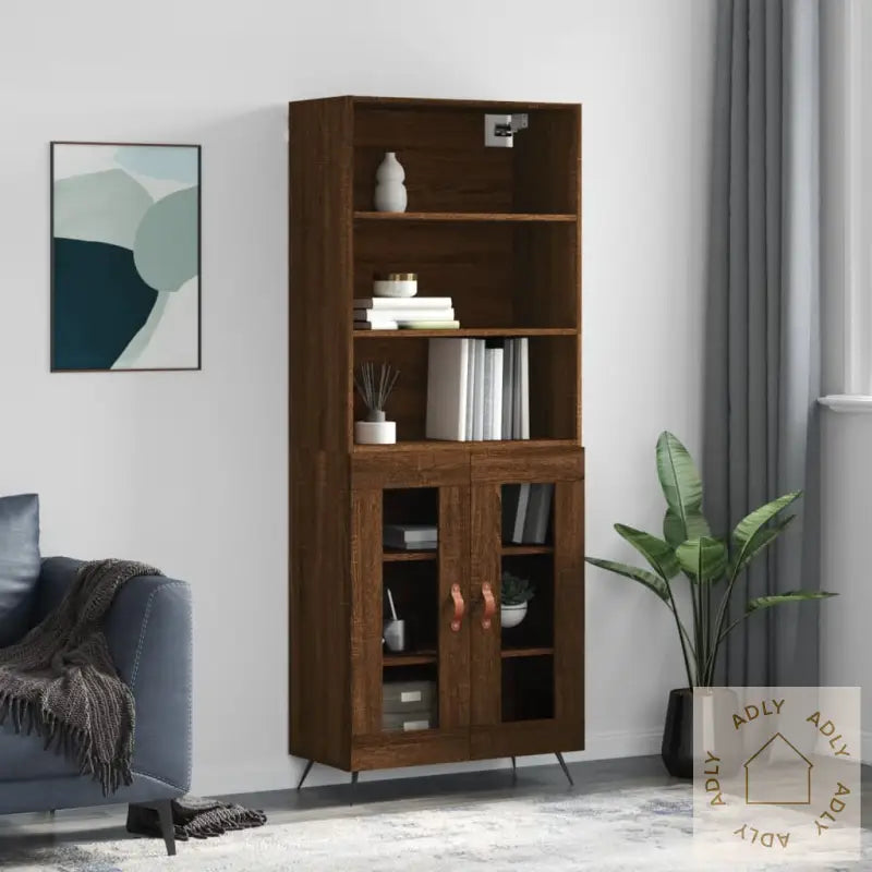 Highboard Brun Eik 69,5X34X180 Cm Konstruert Tre