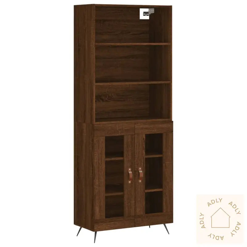 Highboard Brun Eik 69,5X34X180 Cm Konstruert Tre