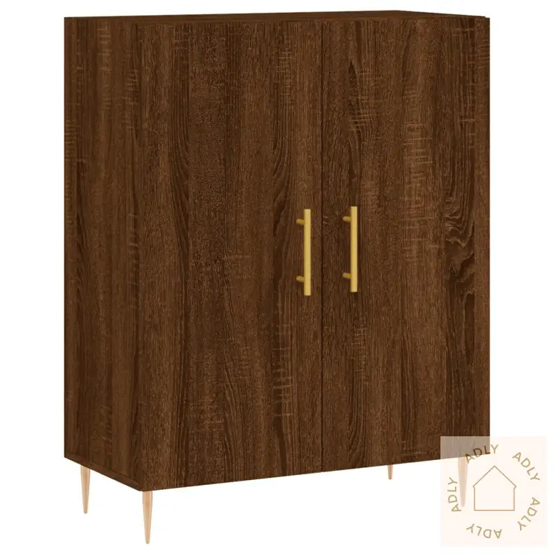 Highboard Brun Eik 69,5X34X180 Cm Konstruert Tre