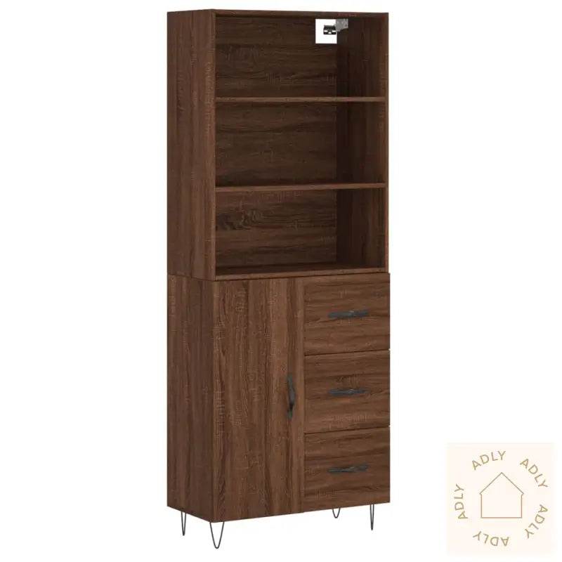 Highboard Brun Eik 69,5X34X180 Cm Konstruert Tre