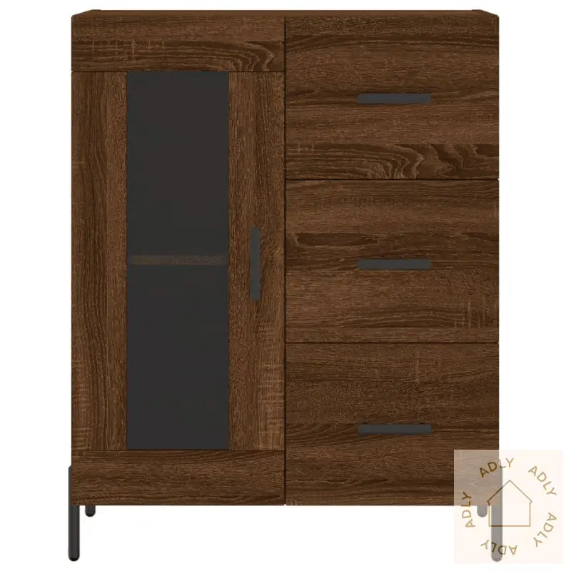 Highboard Brun Eik 69,5X34X180 Cm Konstruert Tre
