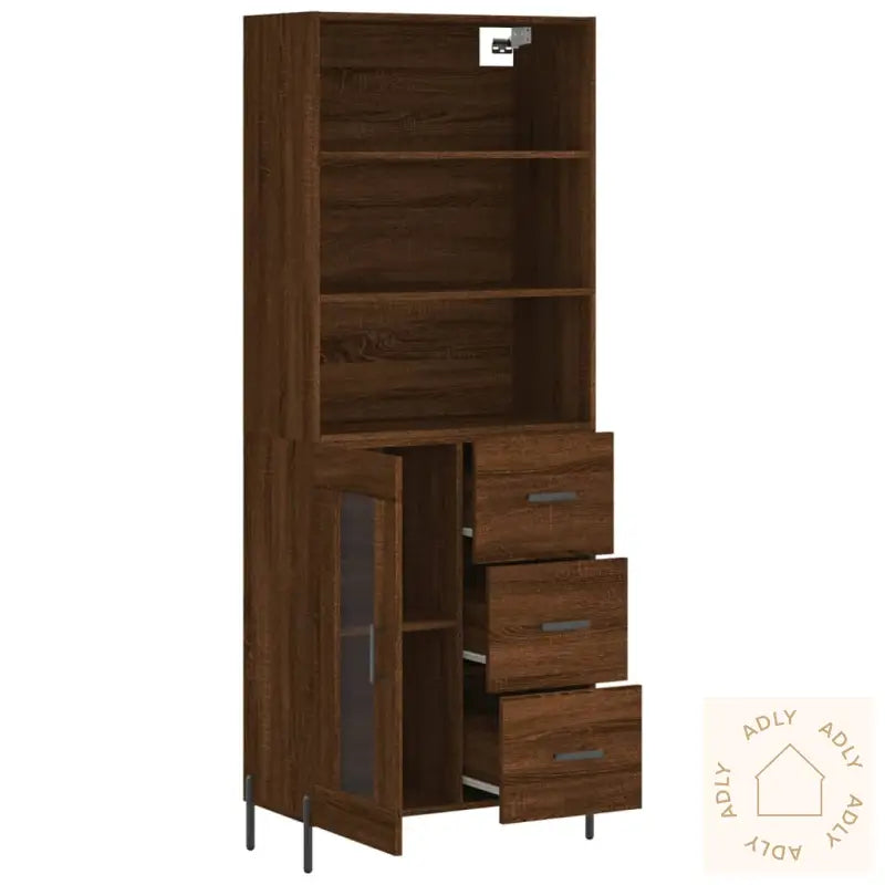 Highboard Brun Eik 69,5X34X180 Cm Konstruert Tre