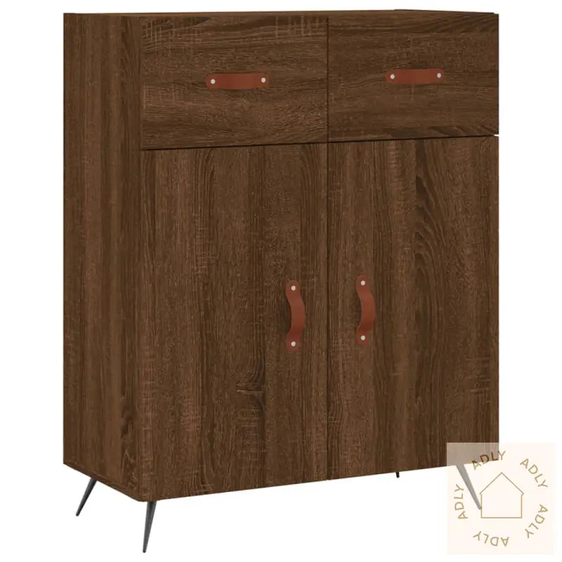 Highboard Brun Eik 69,5X34X180 Cm Konstruert Tre