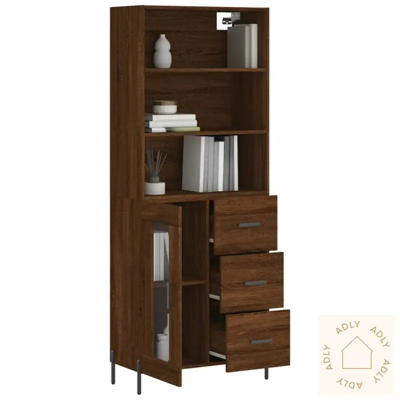 Highboard Brun Eik 69,5X34X180 Cm Konstruert Tre