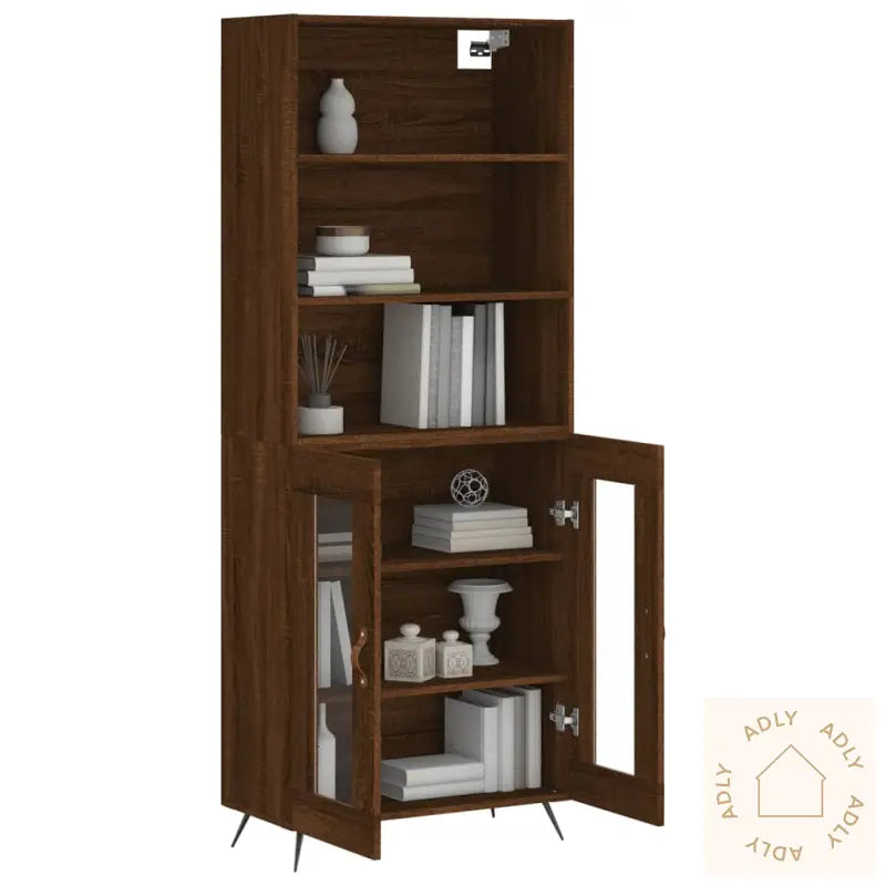 Highboard Brun Eik 69,5X34X180 Cm Konstruert Tre