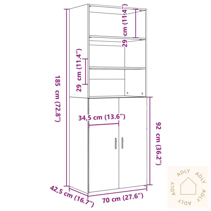 Highboard Brun Eik 70X42,5X185 Cm Konstruert Tre