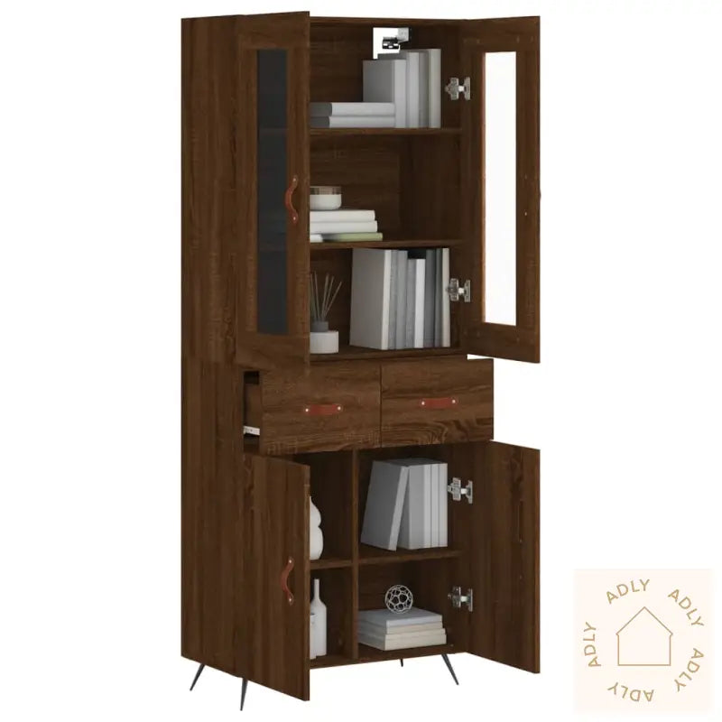 Highboard Brun Eik 69,5X34X180 Cm Konstruert Tre